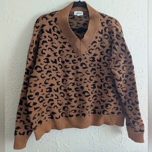 Adora Leopard Pattern V-Neck Sweater